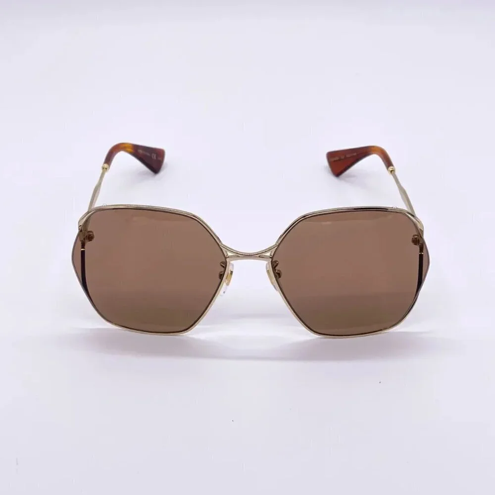 NWT Gucci GG0818SA-002 Gold Square 63mm Sunglasses